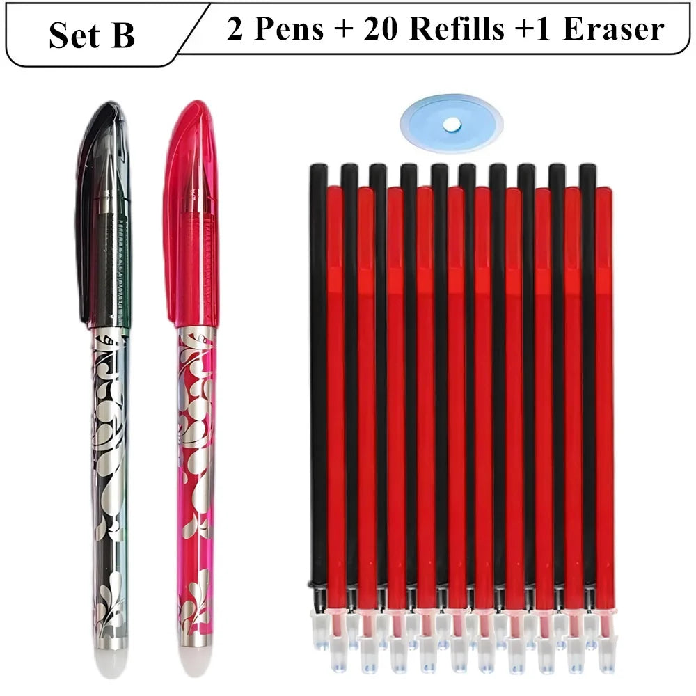 2 stylos Gel effaçables + 20 recharges + 1 gomme, encre magique de 0.5mm en noir bleu rouge vert,