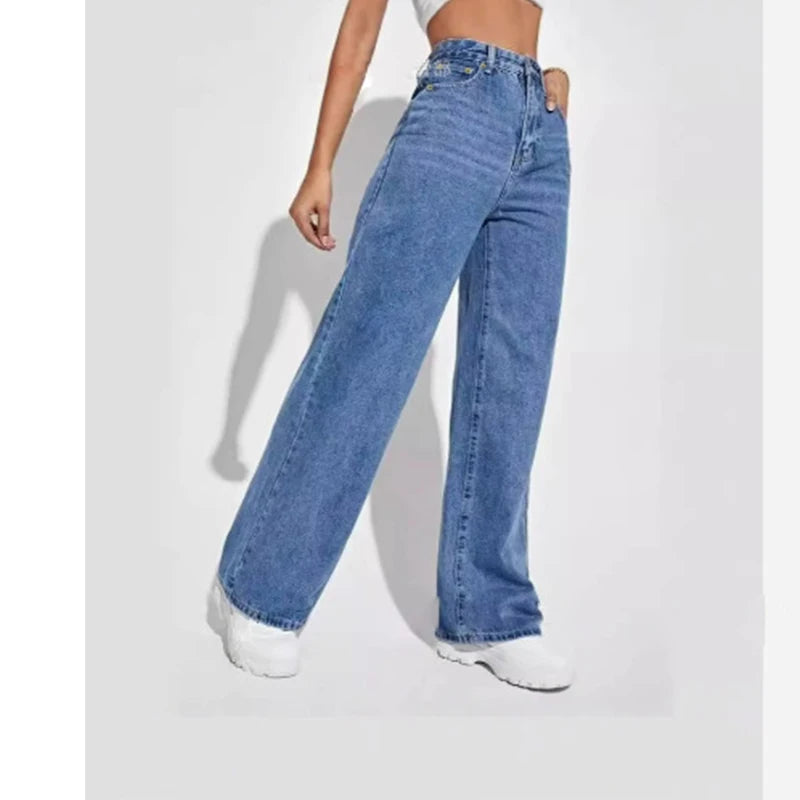 Pantalon en Denim ample à jambes larges pour femmes, vêtement européen et américain, amincissant, taille haute, assorti avec tout, nouvelle collection 2025