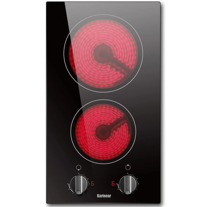 Plaque de Cuisson Vitrocéramique, Karinear 30 CM Plaque Vitrocéramique 2 Feux, Table de Cuisson Electrique sans Prise, Verre Mat, 3000W, Noir