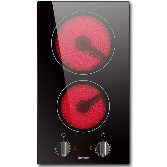 Plaque de Cuisson Vitrocéramique, Karinear 30 CM Plaque Vitrocéramique 2 Feux, Table de Cuisson Electrique sans Prise, Verre Mat, 3000W, Noir