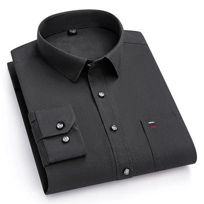 Nouveau 100% pur coton hommes chemises manches longues couleur unie doux coupe régulière chemise décontractée poche Social Blouse hommes vêtements S-7XL