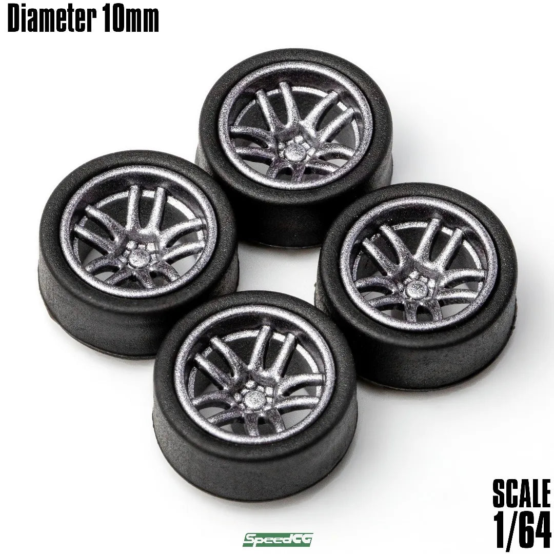 SpeedCG-Roues ABS 1/64 avec caoutchouc, pièces modifiées de type K, diamètre 10mm, pour modèle de voiture de course, véhicule jouet Hotwheels Tomica