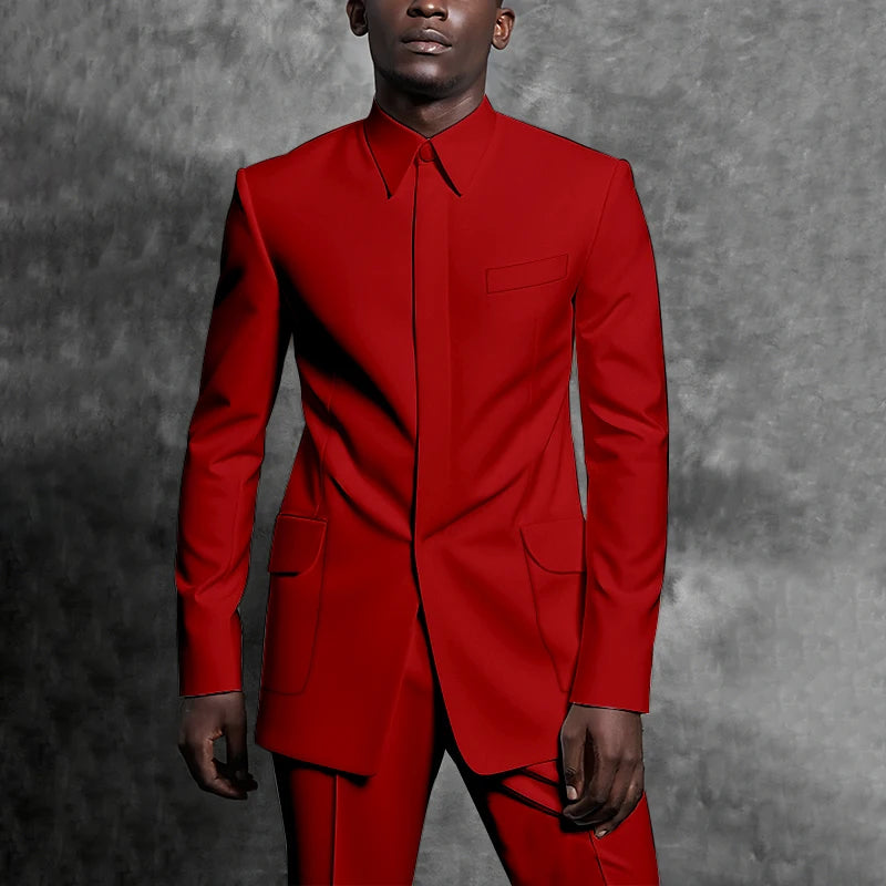 Costumes sur mesure col montant smoking Gentleman couleur unie tenue homme costume ensemble 2 pièces intelligent décontracté quotidien bureau mâle vêtements