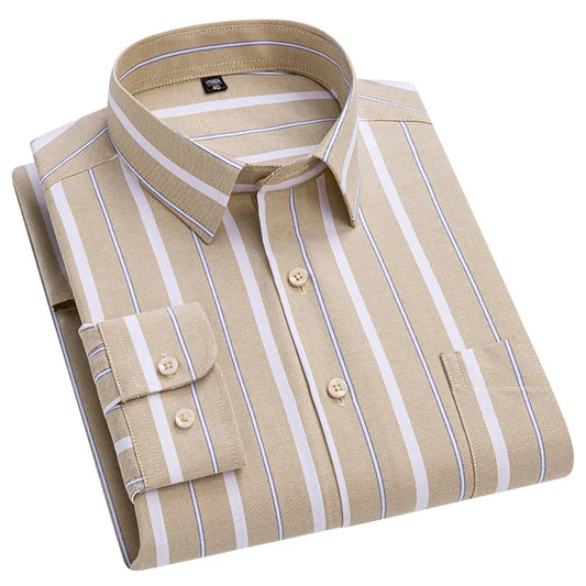 Chemise Oxford rayée à carreaux pour hommes, chemise sociale à manches longues, chemises de travail décontractées, poche, pur coton, qualité, S- 7XL, 8XL, 100%