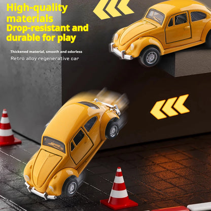 Modèle de voiture classique Beetle mini voiture en alliage à traction, trois portes peuvent être ouvertes à l'échelle 1:60, cadeaux pour garçons adultes et enfants