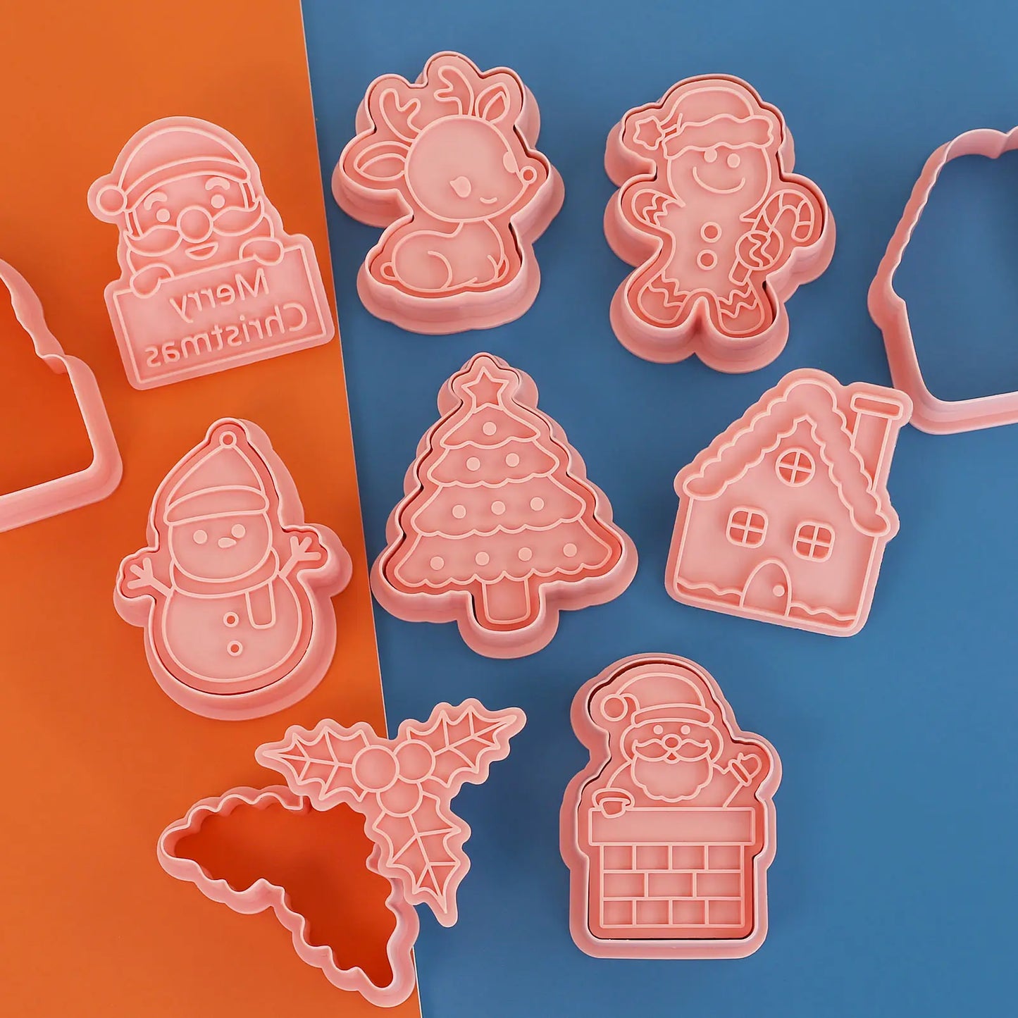 Emporte-pièces de noël, 8 pièces, Design de renne 3d, timbres à biscuits, outils de cuisson de flocons de neige, moules à biscuits en gaufrage