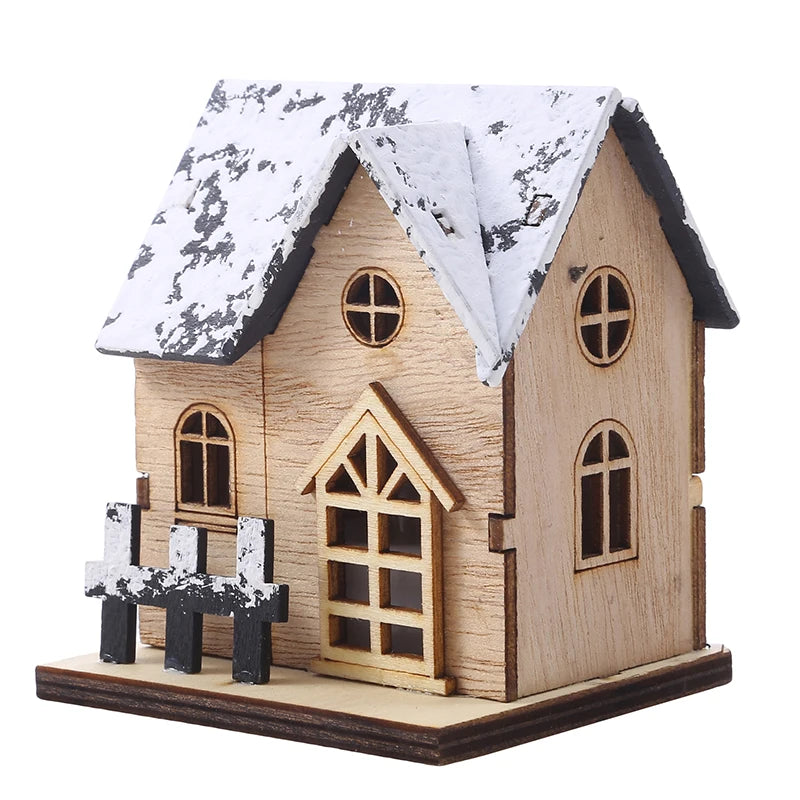 Maison en Bois avec Lumière LED, Cabine Shoous, Décorations de Joyeux Noël pour la Maison, Ornements d'Arbre de Noël, Cadeaux pour Enfants, Nouvel An, DIY