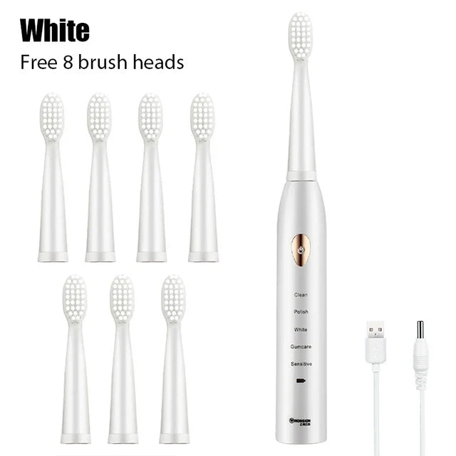 Brosse à dents électrique sonique, cheveux doux, étanche IPX7, Mode 5 vitesses, minuterie de blanchiment, chargement USB, pour adultes, 4 couleurs