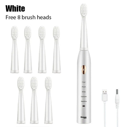 Brosse à dents électrique sonique, cheveux doux, étanche IPX7, Mode 5 vitesses, minuterie de blanchiment, chargement USB, pour adultes, 4 couleurs