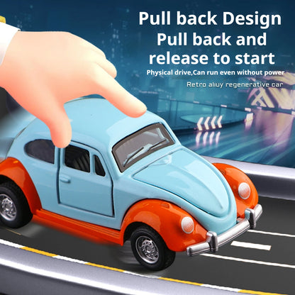 Modèle de voiture classique Beetle mini voiture en alliage à traction, trois portes peuvent être ouvertes à l'échelle 1:60, cadeaux pour garçons adultes et enfants
