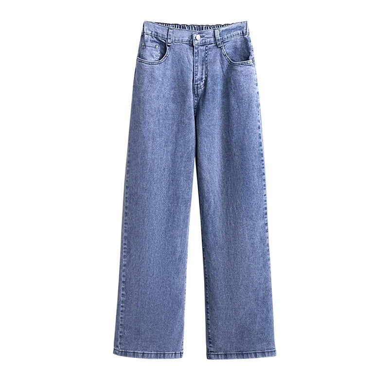 Femme Jeans Casual FJWashed Denim Straight Pants Femme Smile At Vintage Jeans XL-7XL Oversize Automne Hiver
