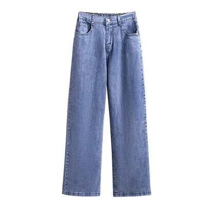 Femme Jeans Casual FJWashed Denim Straight Pants Femme Smile At Vintage Jeans XL-7XL Oversize Automne Hiver