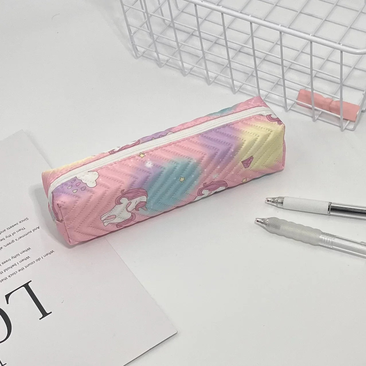 Sac à crayons dégradé licorne de rêve, 1 pièce, mignon, dessin animé, Oxford, papeterie Portable pour filles, lunettes, pochette cosmétique, fournitures scolaires Kawaii