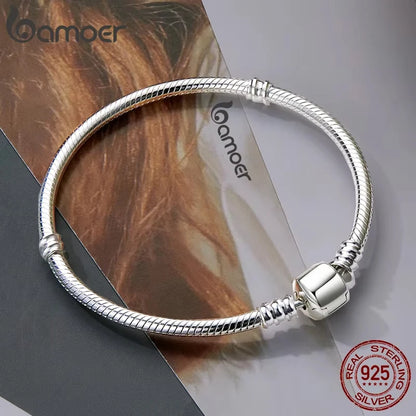 BAMOER – Bracelet en argent Sterling 100% authentique avec chaîne serpent pour femme, bijoux de luxe, 17-22CM, PAS902, meilleure vente