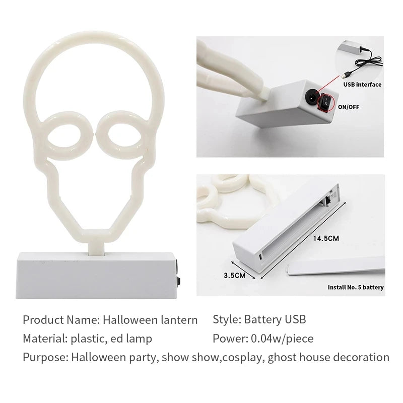 Décoration d'halloween néons chapeau de sorcière bonbons fantôme lampe de fête pour chambre Bar café décor éclairage crâne bébé veilleuse