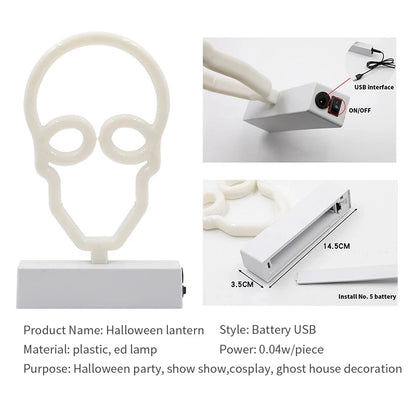 Décoration d'halloween néons chapeau de sorcière bonbons fantôme lampe de fête pour chambre Bar café décor éclairage crâne bébé veilleuse
