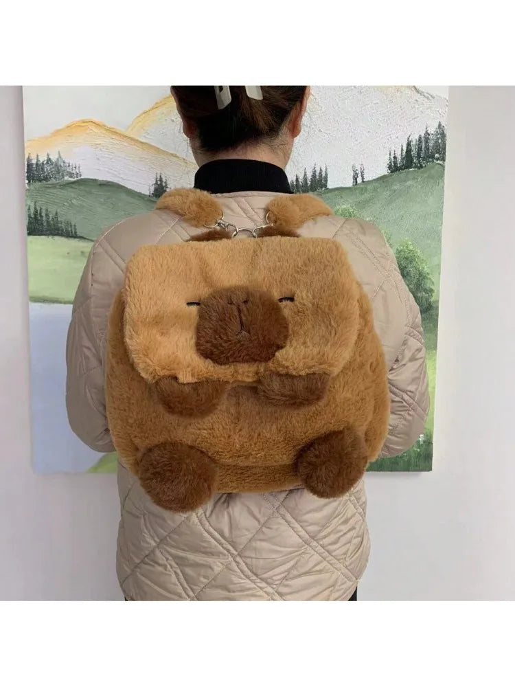 Sac à dos en peluche Capybara pour femme, sac à bandoulière chat mignon,