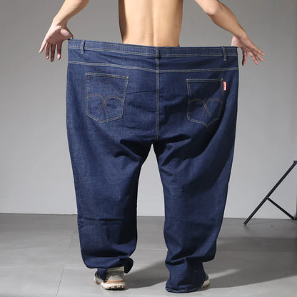 Jean en Denim extensible pour homme, pantalon Extra Large de grande taille, bleu, noir, élastique, de marque