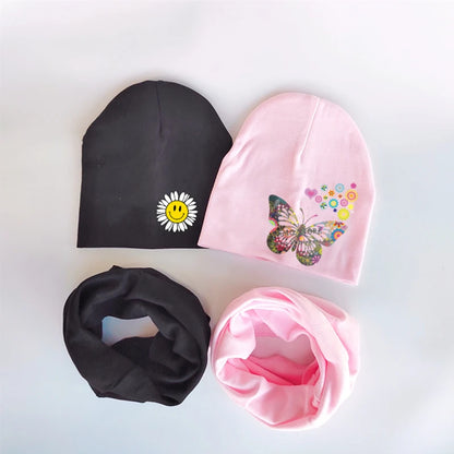 Ensemble de chapeaux de bébé à fleurs papillon pour filles, chapeau pour enfants, chapeau pour bébé garçon, chapeau en coton, écharpe pour enfants, collier, écharpe pour enfants
