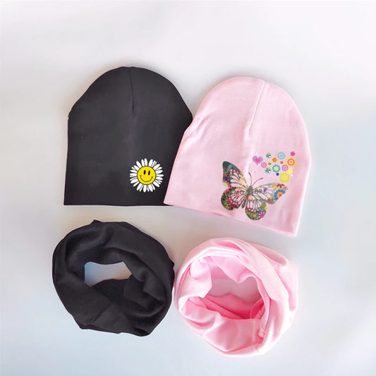 Ensemble de chapeaux de bébé à fleurs papillon pour filles, chapeau pour enfants, chapeau pour bébé garçon, chapeau en coton, écharpe pour enfants, collier, écharpe pour enfants