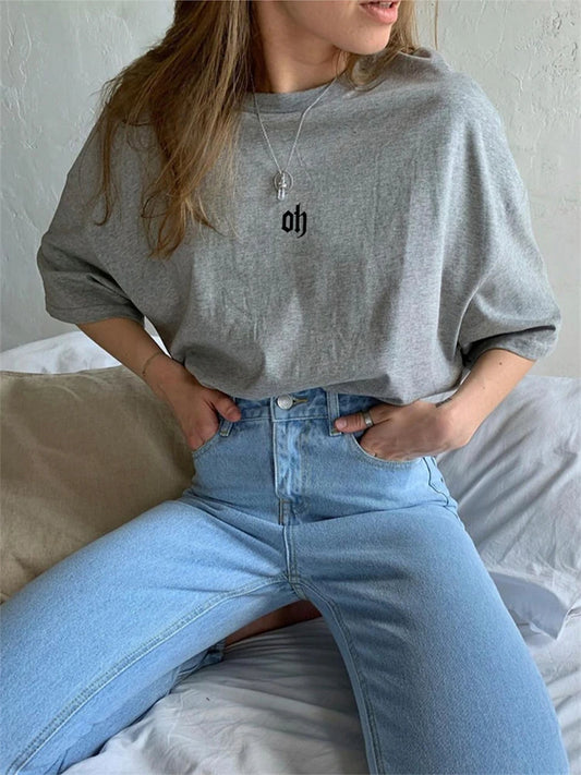 Hirsionsan-Économie en coton doux pour femmes, Économie basiques à manches courtes, Économie décontractés pour femmes, Lettre graphique chic, Pull simple, Été