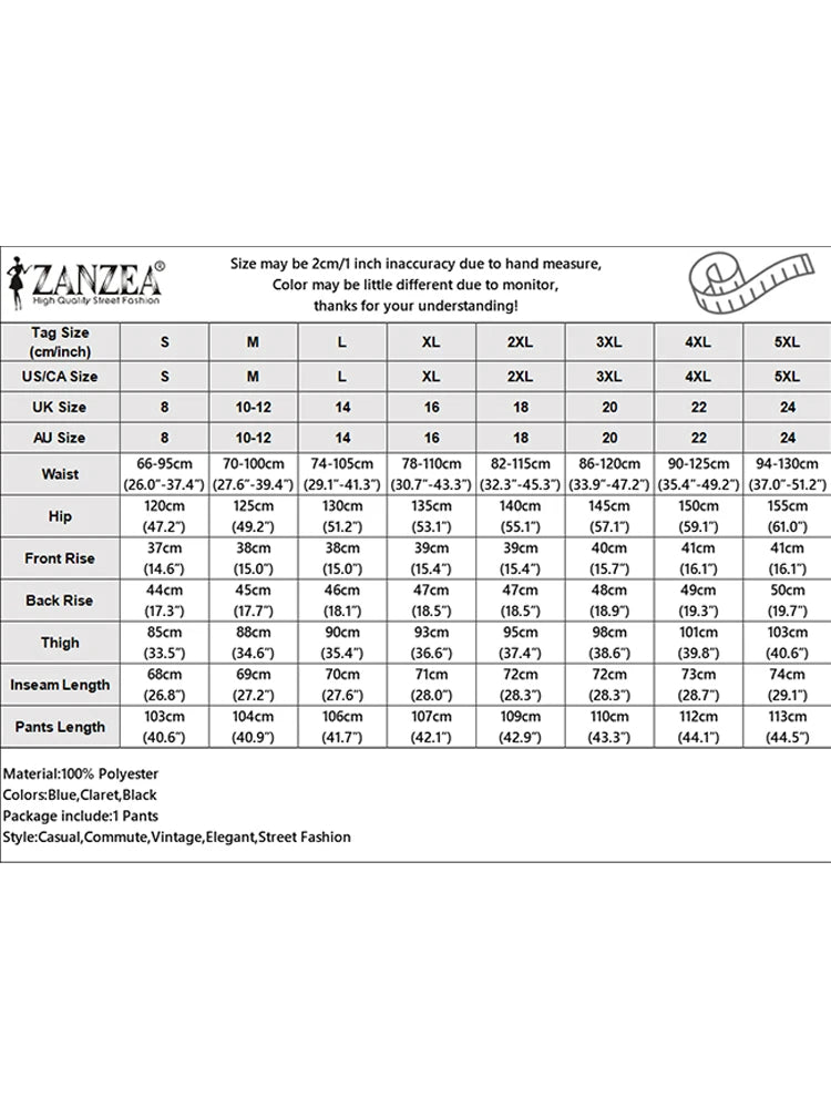 ZANZEA 2025 Pantalon d'été femmes taille haute Baggy Pantalon élégant travail OL Pantalon solide Long Palazzo élégant ample jambe large Pantalon