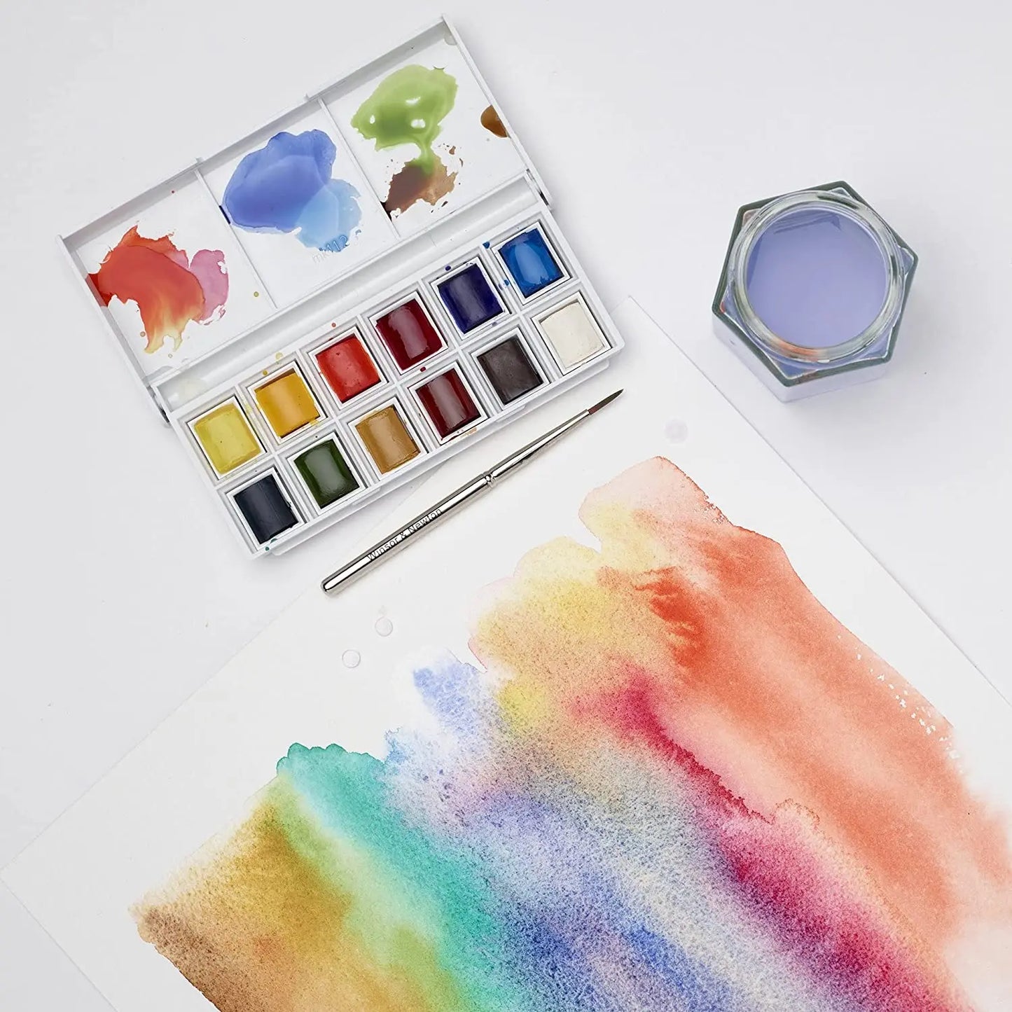 Winsor & Newton Cotman Portable voyage 12 couleurs solide aquarelle peinture croquis demi-casseroles Palette aquarelle pinceau Acuarela