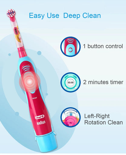Oral-B-Brosse à dents électrique pour enfants, poils souples, tête de brosse de résubdivision, 2 fonctions d'apprentissage, enfants de 5 ans et plus