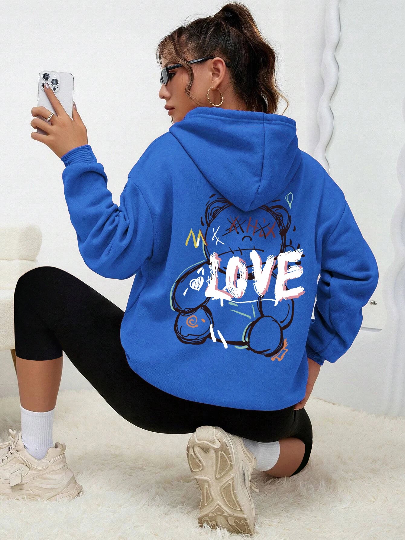 Graffiti ligne ours Simple imprimé femme à capuche Harajuku s-xxl sweat mode décontracté rue à capuche automne chaud Streetwear femmes