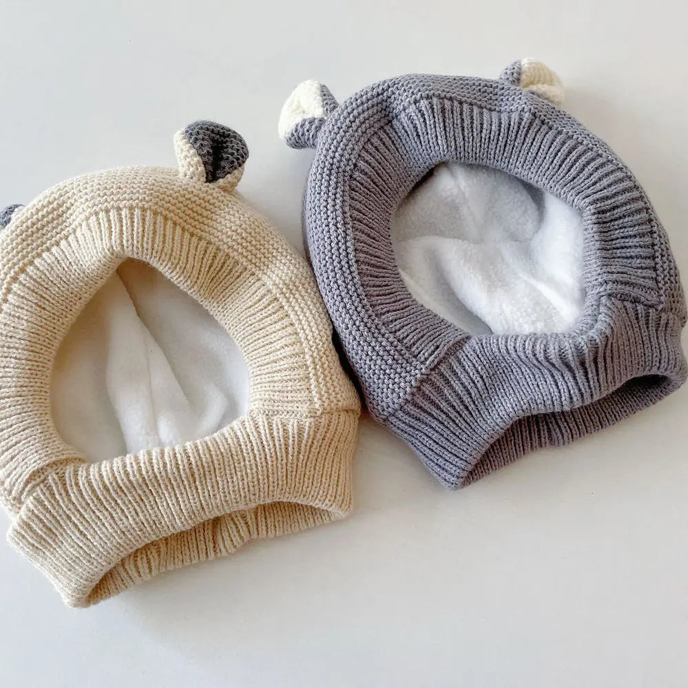 Bonnet en tricot avec oreilles de dessin animé pour bébé, bonnet à oreillettes pour bébé, document solide, épais, peluche, chaud, enfants, protection des oreilles, hiver, mignon