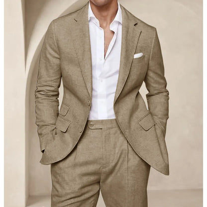 Costume deux pièces en lin pour hommes, Cool, respirant, élégant, mode, Design Slim, robe de mariée, vêtements de travail, confortable, nouveau, été