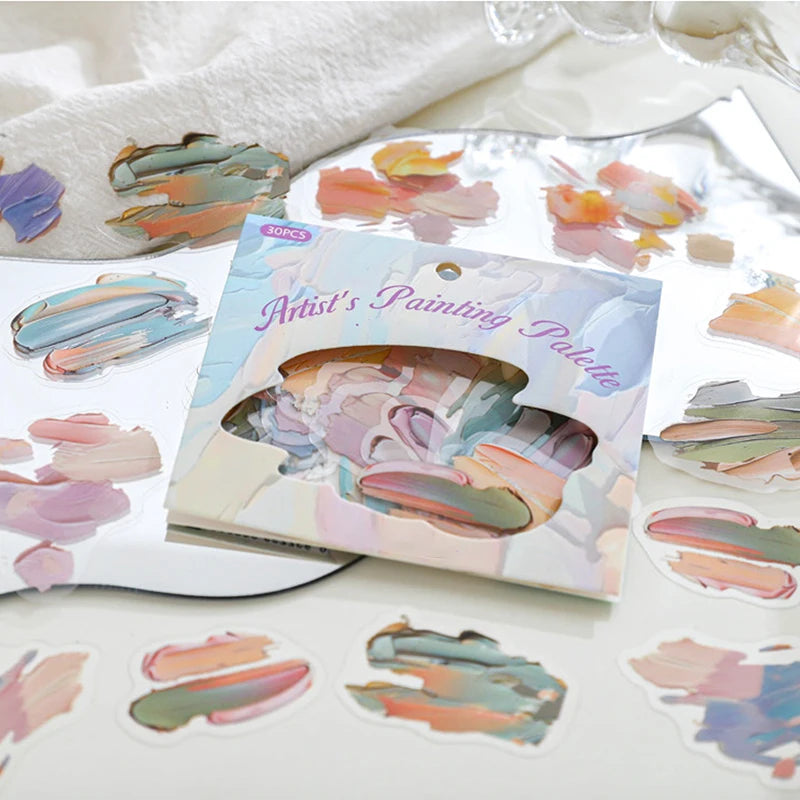 Mr. Paper, 30 pièces, paquet d'autocollants sur le thème de la Palette de couleurs de peinture à l'huile,