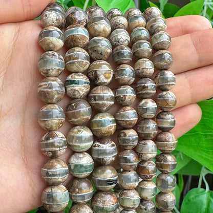 Perles rondes de football tibétaines en pierre naturelle d'agate DZI, 8mm 10mm, entretoise ample ronde pour la fabrication de bijoux, accessoires de bracelet à faire soi-même