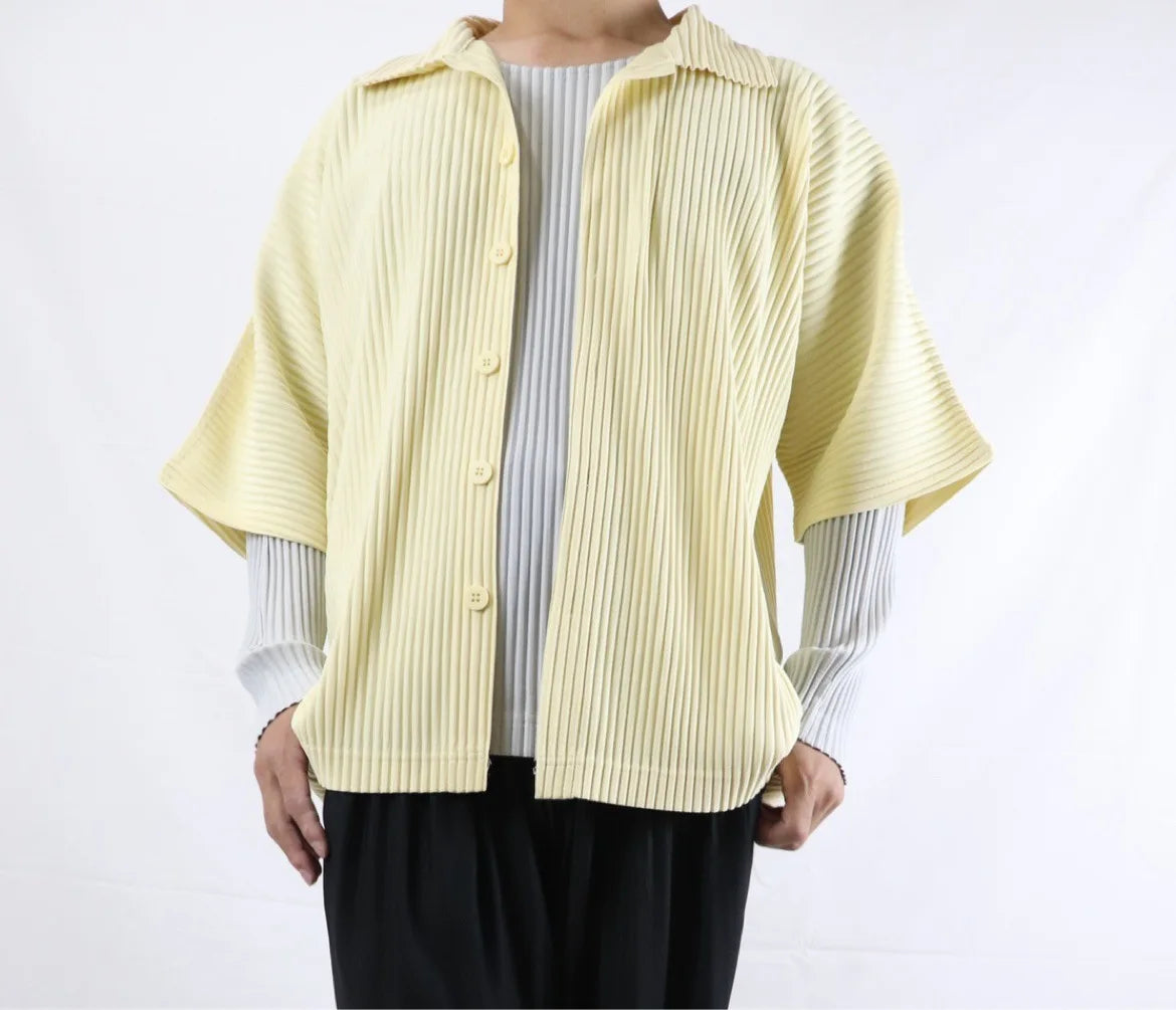 Chemise Plissée à Manches Courtes pour Homme, Cardigan Décontracté, Section Fine, Printemps Été 2024