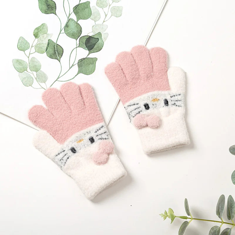 Gants d'hiver tricotés pour enfants de 3 à 10 ans, chauds et doux, en laine de lapin, dessins animés, gants pour enfants, doigt complet, mitaines pour bébés garçons et filles