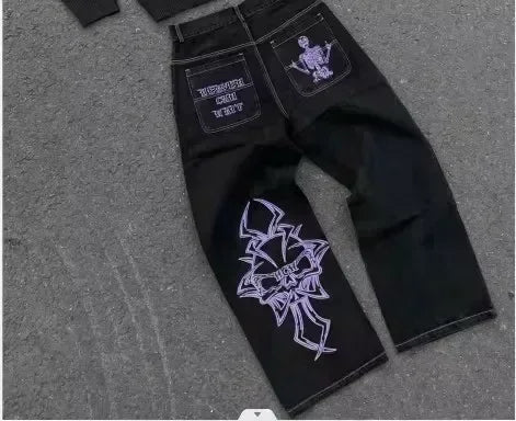 Streetwear Vintage bijou strass jean Y2K vêtements hommes femmes Hip Hop lavé Baggy jean taille basse pantalon à jambes larges