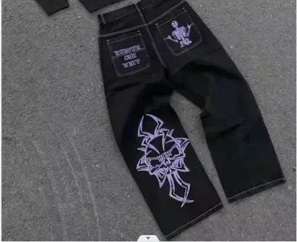 Streetwear Vintage bijou strass jean Y2K vêtements hommes femmes Hip Hop lavé Baggy jean taille basse pantalon à jambes larges