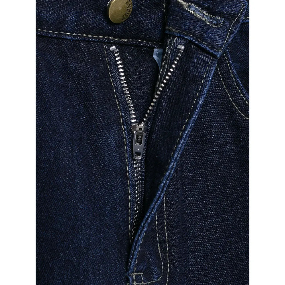 DUOPERI femmes mode Denim bleu marine pantalon droit Vintage jean taille haute pleine longueur femme Chic dame pantalon