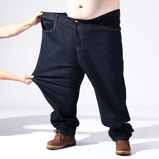 Jean en Denim extensible pour homme, pantalon Extra Large de grande taille, bleu, noir, élastique, de marque