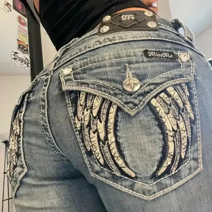 Streetwear Vintage bijou strass jean Y2K vêtements hommes femmes Hip Hop lavé Baggy jean taille basse pantalon à jambes larges