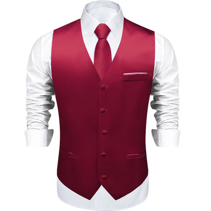 Costume en Satin solide, ensemble gilet et cravate, noir, blanc, bleu, rouge, smoking de mariage pour hommes, gilets d'affaires de luxe, bal de promo, veste sociale sans manches
