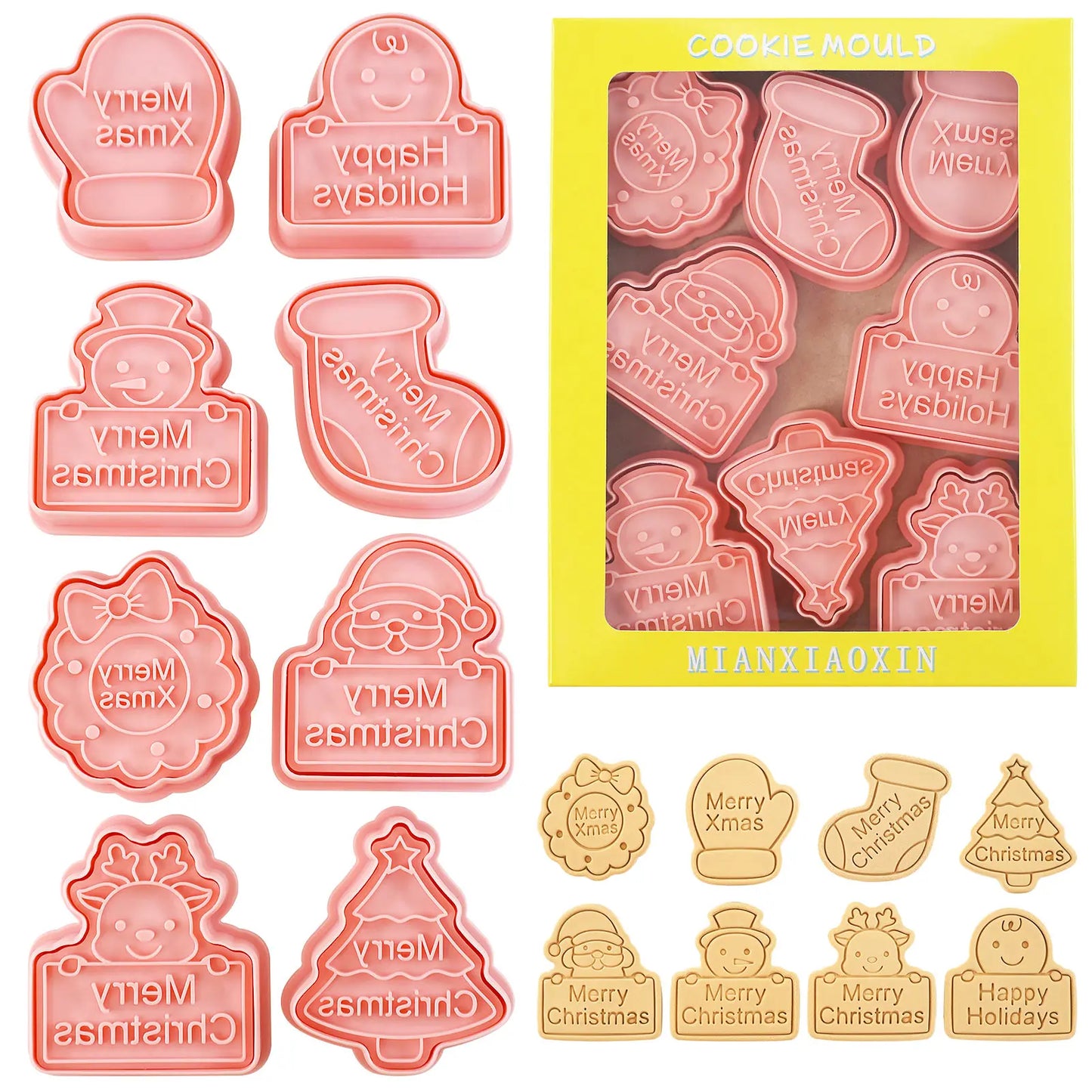 Emporte-pièces de noël, 8 pièces, Design de renne 3d, timbres à biscuits, outils de cuisson de flocons de neige, moules à biscuits en gaufrage