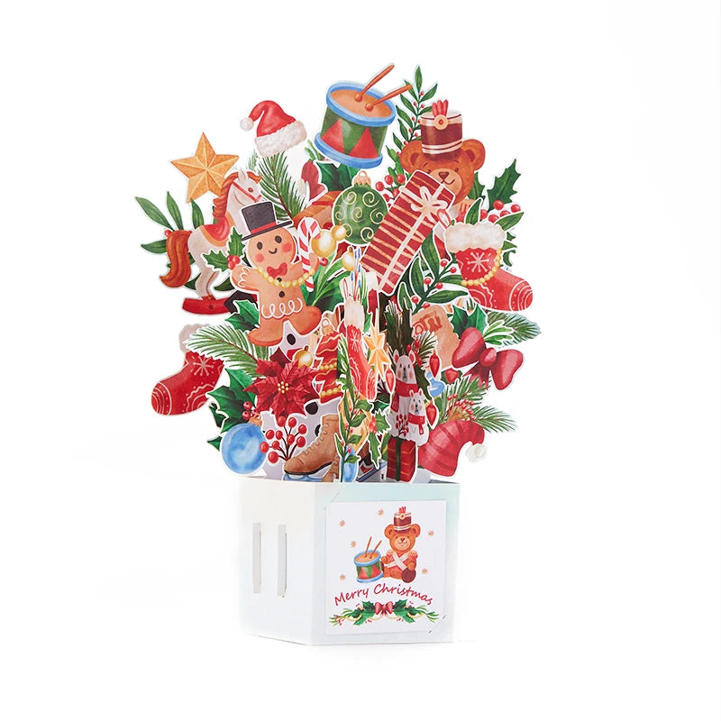 Cartes de vœux pour arbre de noël, carte Pop-Up tridimensionnelle pour chat, carte postale 3D avec enveloppe, fournitures de vacances