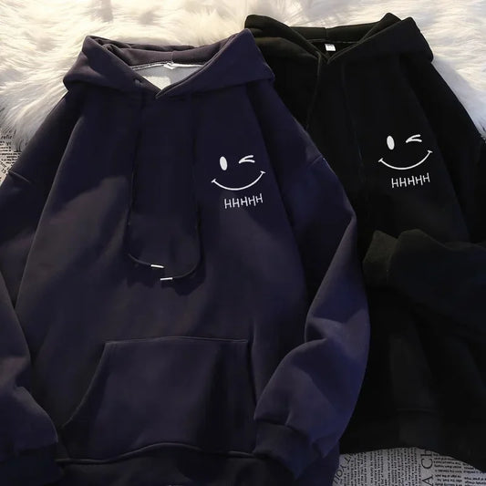 Femmes souriant visage drôle mode Couple pull à capuche américain lourd ample épaissi cachemire sweat à capuche pour garçon pull haut