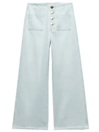 Jean taille haute à jambes larges pour femmes, pantalon en Denim amincissant avec poches décorées de Style rétro, de chine continentale, printemps été 2023