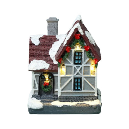 Maison lumineuse Led de noël, ornements d'arbre de noël, petite maison de Village en résine, lueur de noël, décors de bonne année sans batterie