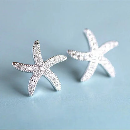 Nouvelle mode Anti-allergique 925 bijoux en argent Sterling Micro-intégré cristal étoile de mer personnalité boucles d'oreilles exquises
