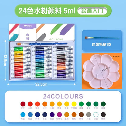 M & G – ensemble de peinture Gouache pour étudiants, 12/18/24 couleurs, Tube Art, outils de peinture spéciaux lavables