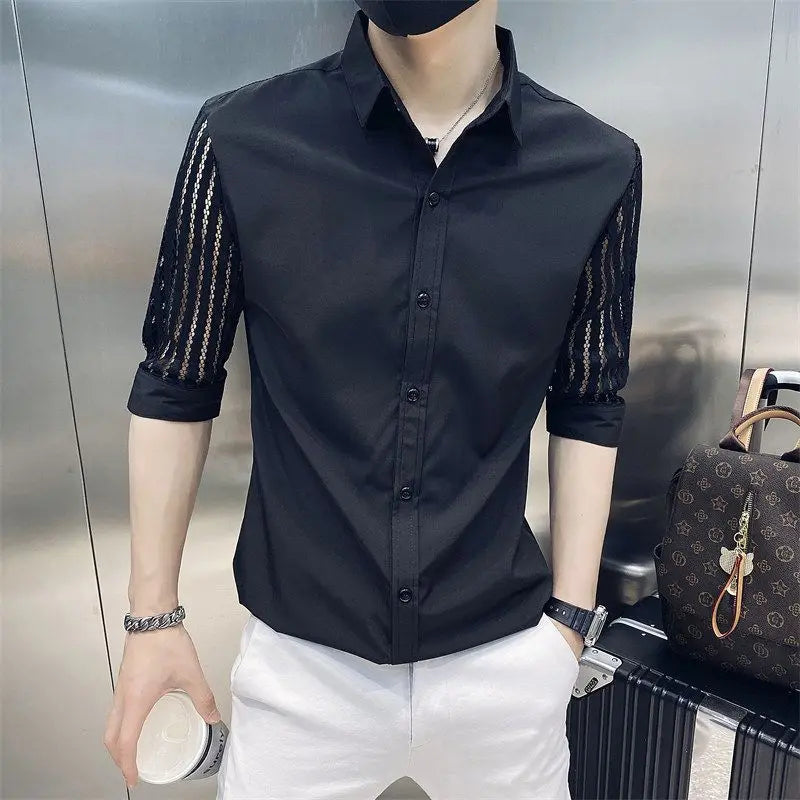 Chemises minimalistes à manches mi-longues, col carré épissé, bouton amissié, mode solide, amincissant, décontracté, petit ami, été, nouveau, 2024