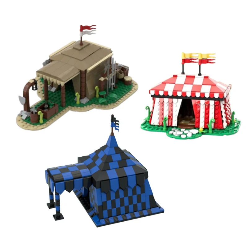 CreSauu-décennie s de construction d'architecture médiévale assemblés par des parents, puzzle modèle de tente, vue sur la rue, petits MOC-132503 ponctuels, 85668, 145861